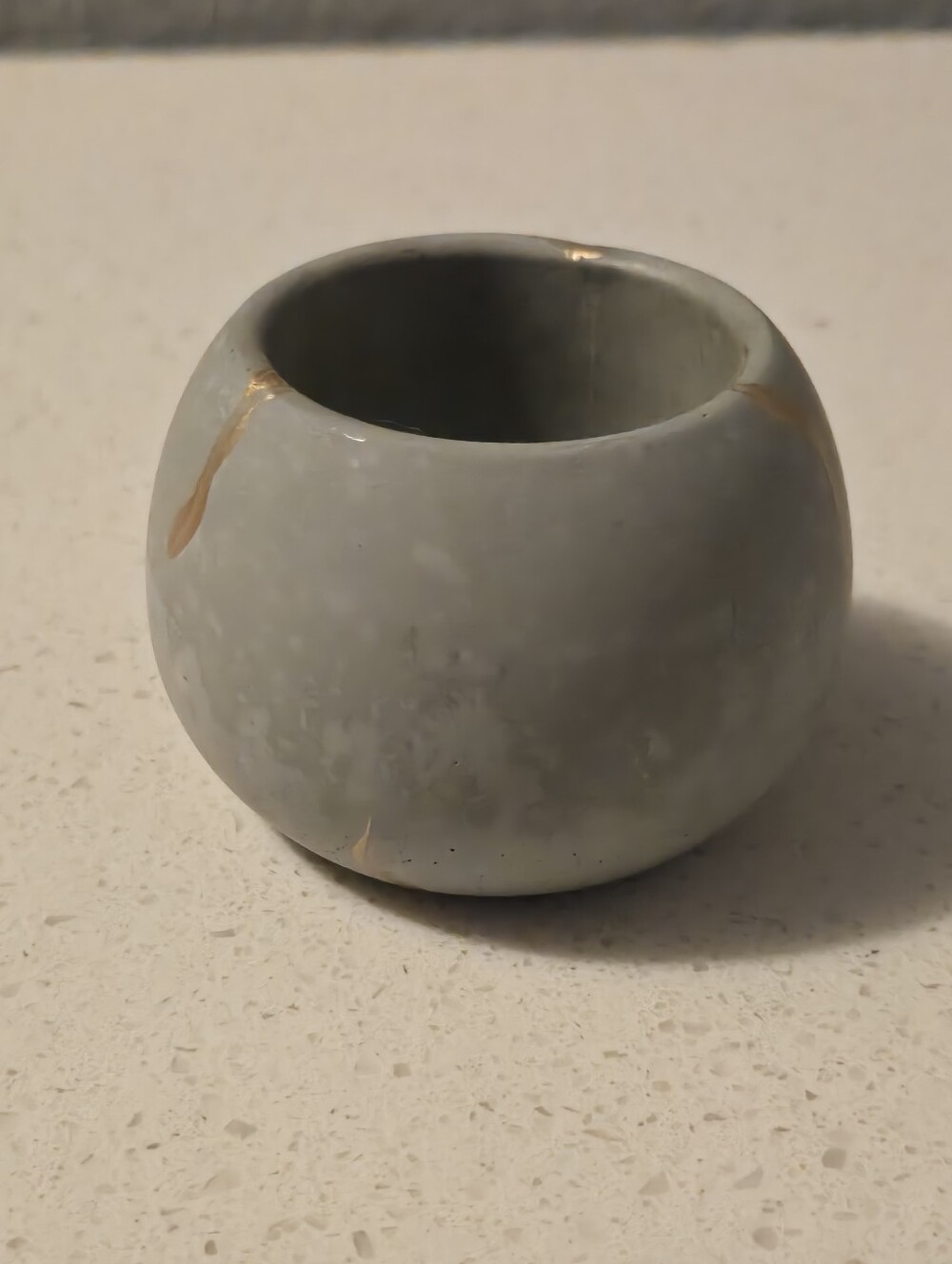 Handcrafted Light GREY Ceramic Bowl Votive with Gold Accent Boho mimimal